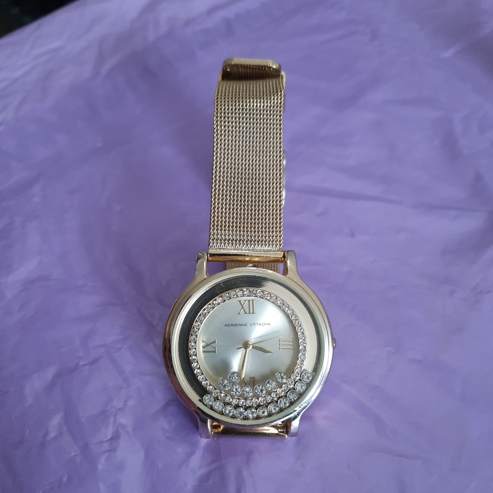 Adrienne Vittadini Gold Watch with Crystal Details